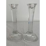 Pair of Glass Candlesticks similar to Villeray and Boch Quartett model. 7"/18cm Tall.