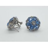 Pair of silver earrings with blue stones.