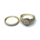 Diamond encrusted matching engagement and wedding rings. 9ct gold. 5.1g Size N.