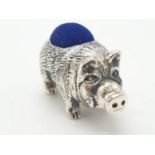 Silver pin cushion in the form of a pig or boar, 2.7cm approx