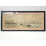 Framed watercolour PAINTING by Gelford-Walton 1901. Fishing boats near to shore.