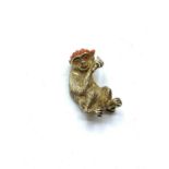 Silver gilded monkey eating a banana brooch with corals , 12.2g weight and 2.5cm long approx