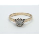 9CT Y/G DIAMOND SOLITAIRE RING 0.10CT, WEIGHT 2G AND SIZE O