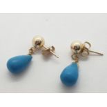 14ct gold and turquoise EARRINGS.