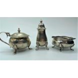 Silver 3 piece cruet set, weight 133g