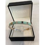 Silver Bangle with Turquoise inset to top, SIDE FASTENING, Clear UK Hallmark for Sheffield Silver