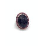 Blue Sapphire 925 Silver Ring with 25.3ct Sapphire and 1.50ct Rubies, Small knick to sapphire on