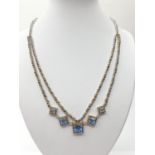 44cm silver NECKLACE with blue stones. 32.1g