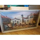 Vintage oil on canvas street scene. 107cm x 57cm