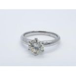 18CT W/G WITH 1CT DIAMOND SOLITAIRE RING 6 CLAW SETTING (VS2), WEIGHT 3.4G AND SIZE L