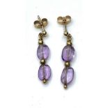 Pair of Amethyst drop EARRINGS 9ct gold 2.14g