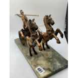 Horsedrawn CHARIOT with warrior on marble base. 35cm x 15cm