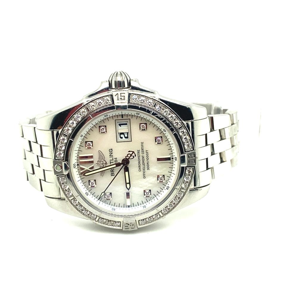 Breitling Galactic Automatic Chronometer Original Factory Diamond Set Bezel and Dial. Mother Of - Image 10 of 10