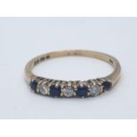 9CT Y/G DIAMOND & SAPPHIRE RING, WEIGHT 1.5G AND SIZE O (1 STONE MISSING)