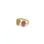 925 Silver yellow sapphire and ruby ring with gold plating