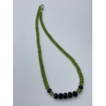 Peridot Necklace with Blue Sapphire Beads, length 46cm