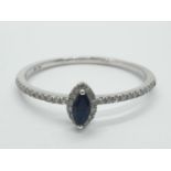 Sapphire and diamond silver RING. 1.3g Size U