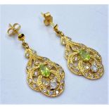 Pair of 9ct Gold EARRINGS with Peridot and CZ. 3.2g