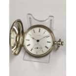 Antique solid silver Longines full HUNTER POCKET WATCH. triple signed. missing glass A/F