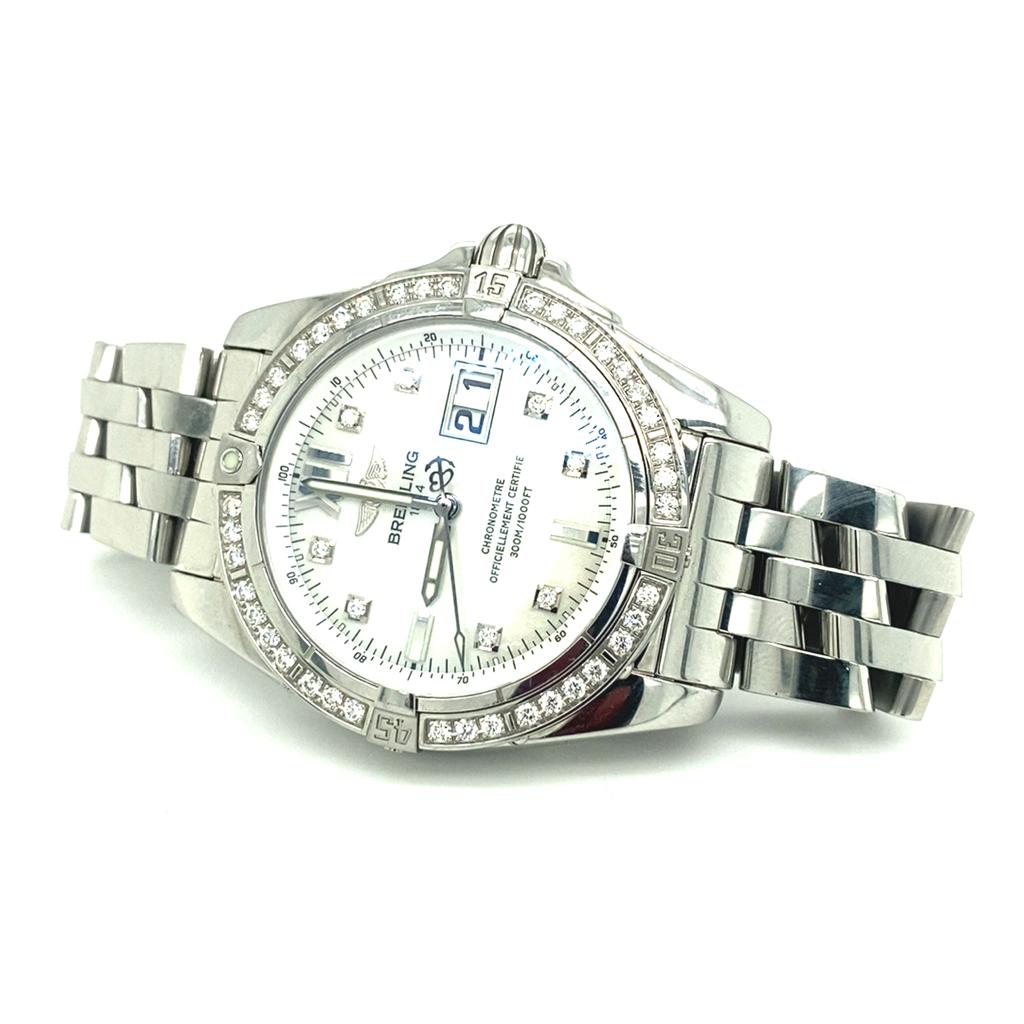 Breitling Galactic Automatic Chronometer Original Factory Diamond Set Bezel and Dial. Mother Of - Image 7 of 10