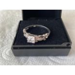 Stone Set Silver Ring having large square clear faceted stone to top in four claw setting.