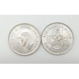 2 x 1945 Scottish silver SHILLINGS. Uncirculated and in perfect condition. No stains or spotting.