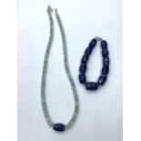 Aquamarine gemstone necklace with Lapis Drum Bead and matching Lapis Lazul Gemstone Bracelet