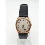 1930's 9ct Gold Gents Wrist Watch with Leather Strap .F.W.D.