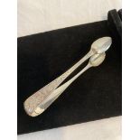 Pair of handsome large engraved Scottish silver sugar tongs, clear hallmark for John Muir Glasgow