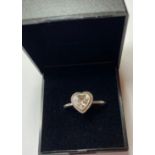 Pandora silver ring having large heart shaped Zirconia solitaire to top with Zirconia surround,