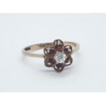 9CT Y/G CZ AND RED STONE DRESS CLUSTER RING , WEIGHT 2G AND SIZE P