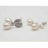 2x pairs of silver pearl drop earrings, weight 5.52g (1 back missing)