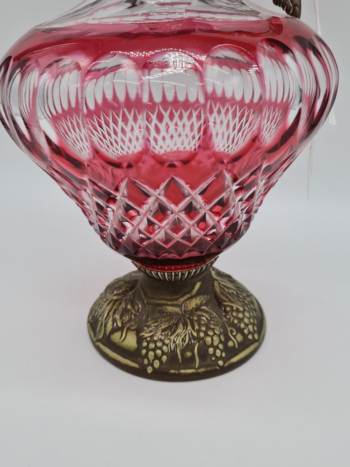 Mappin & Webb Cranberry glass wine jug with ornate fruit decoration, 1.3kg total weight and 32cm - Image 7 of 15