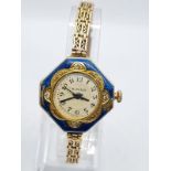 Antique Russian ?. ???? 14k gold ladies watch with octagonal enamel face 30mm, and 14k gold strap