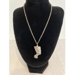 Silver Egyptian pendant mounted on silver belcher style chain, chain 40cm long and pendant 4.5cm