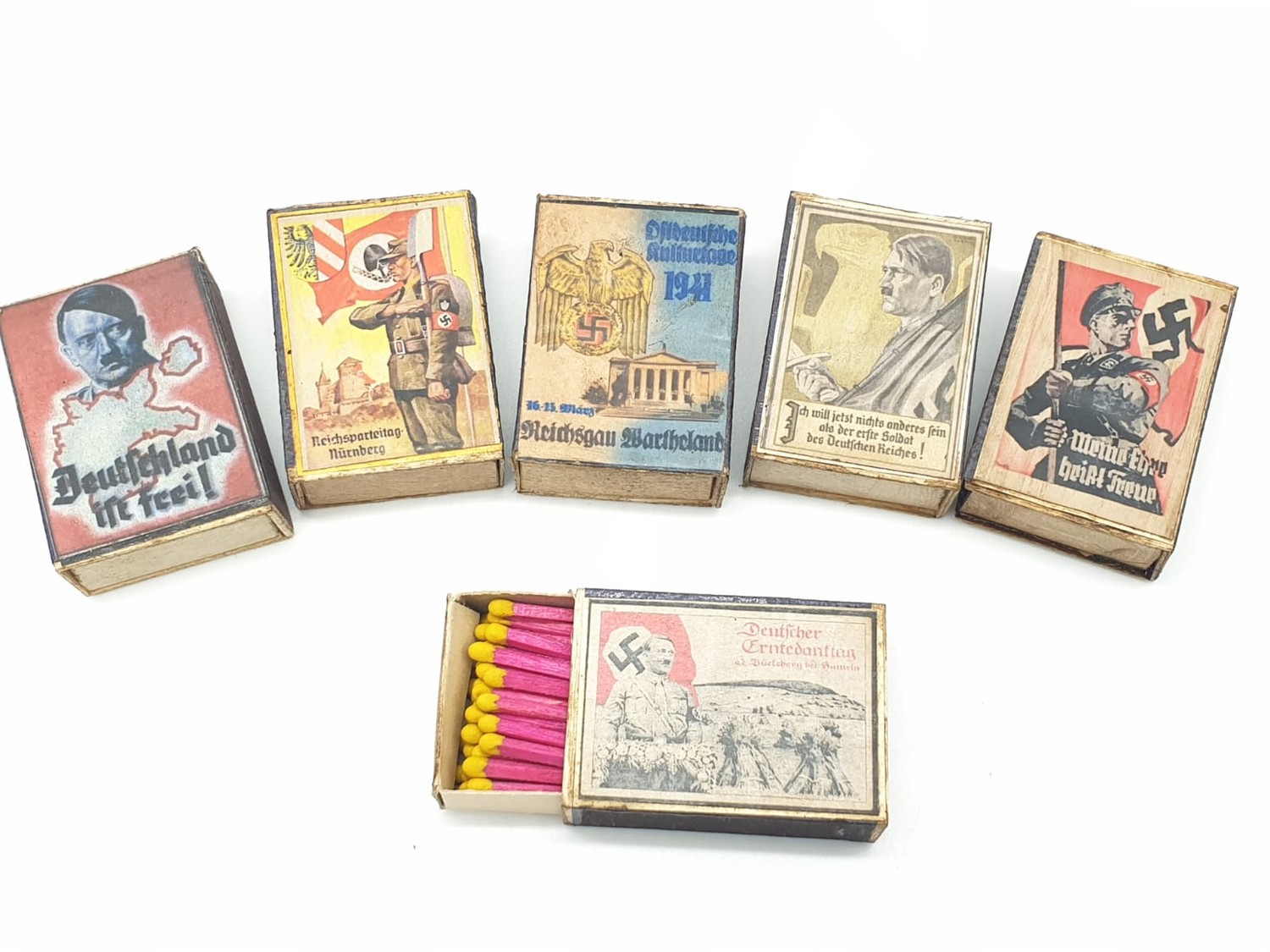 6 x WW2 Match Boxes with contents