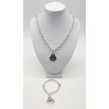 Silver Necklace and Bracelet Marked as Tiffany, 73.2g Necklace 40cms, Bracelet 16cms.