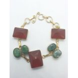 Stone set (probably emerald?) silver gilt bracelet, weight 31.48g and 21cm long approx