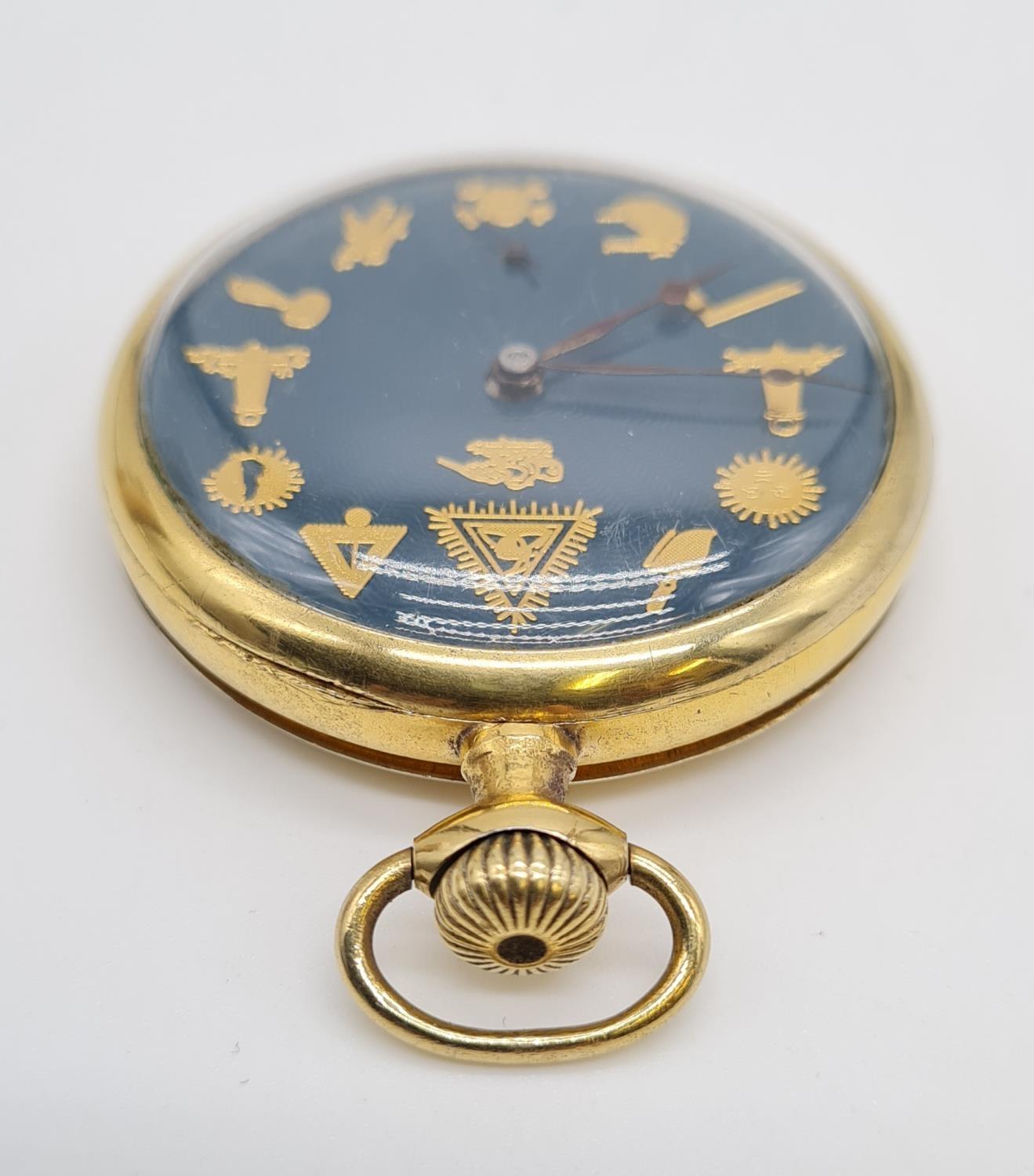 Omega Masonic Pocket Watch with rare Blue face, full working order - Image 4 of 7