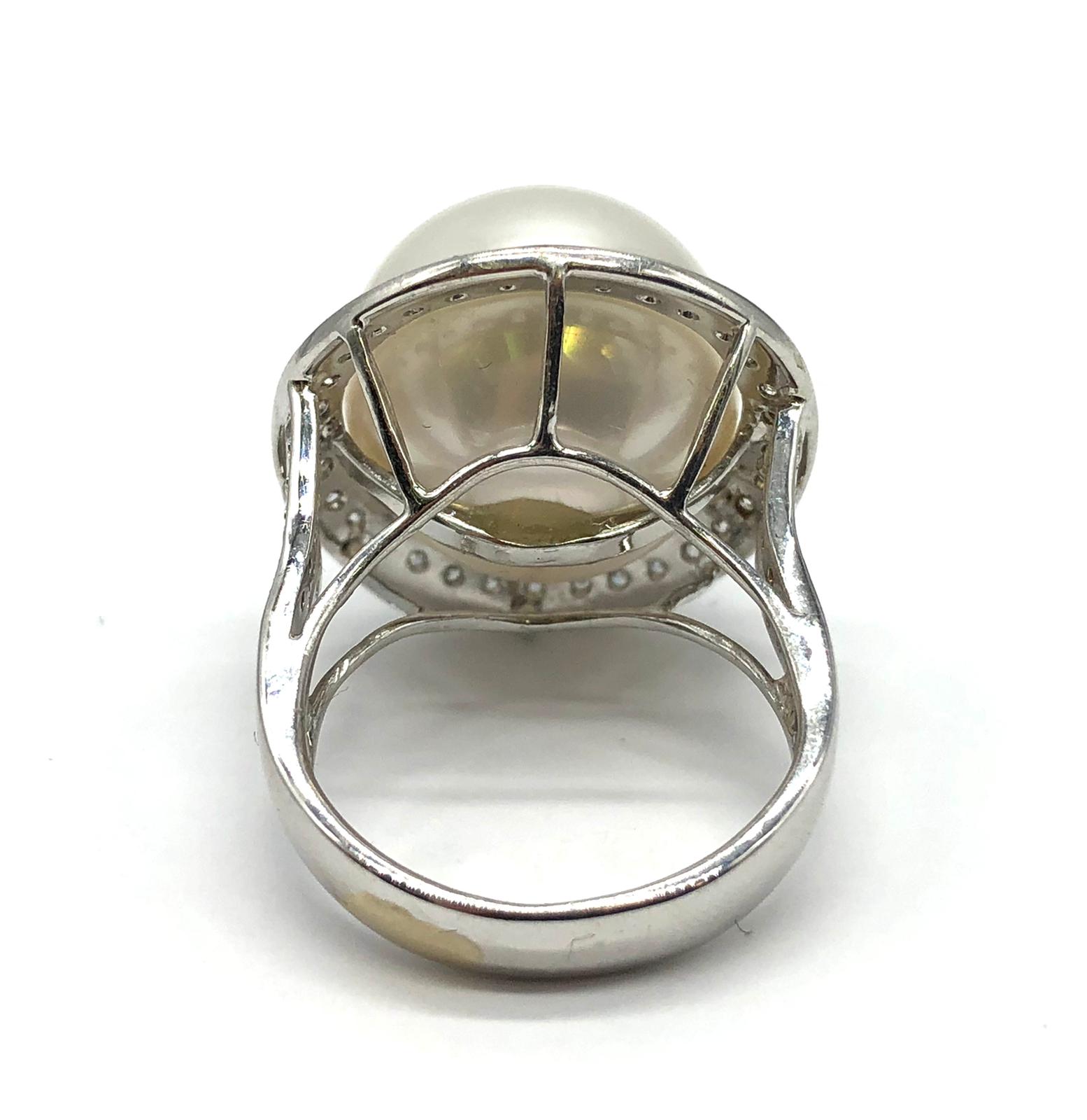 A large Kimoto pearl (17mm diameter) ring set in diamond and 18ct white gold ring, weight 14.43g and - Image 5 of 13