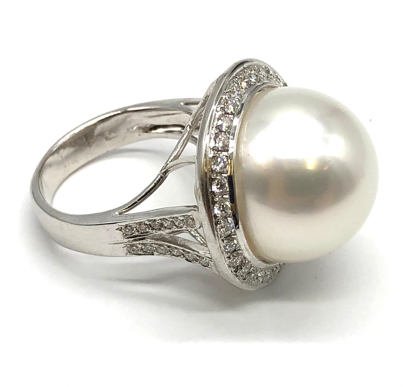 A large Kimoto pearl (17mm diameter) ring set in diamond and 18ct white gold ring, weight 14.43g and - Image 9 of 13