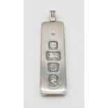 Vintage silver ingot pendant having full 1977 London hallmark, 5cm drop approx some age related wear