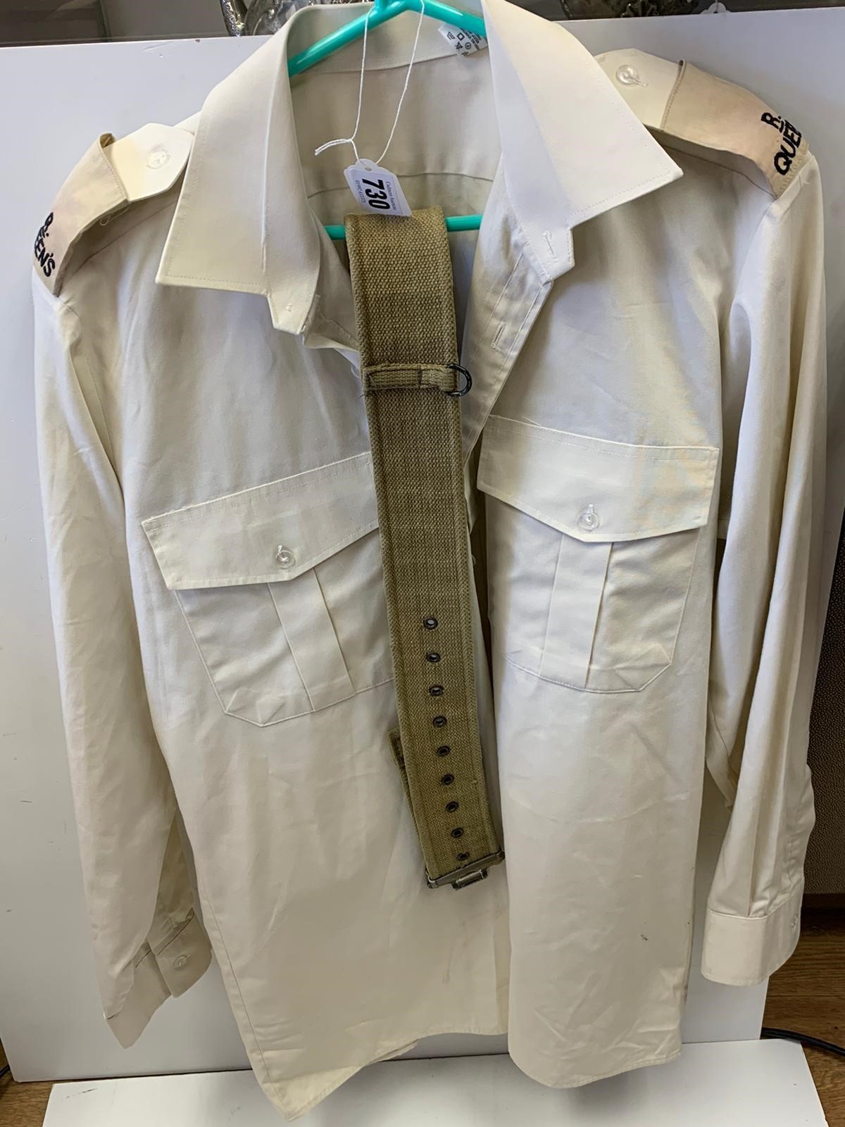 Queen regimental army issued shirt with khaki webbing belt