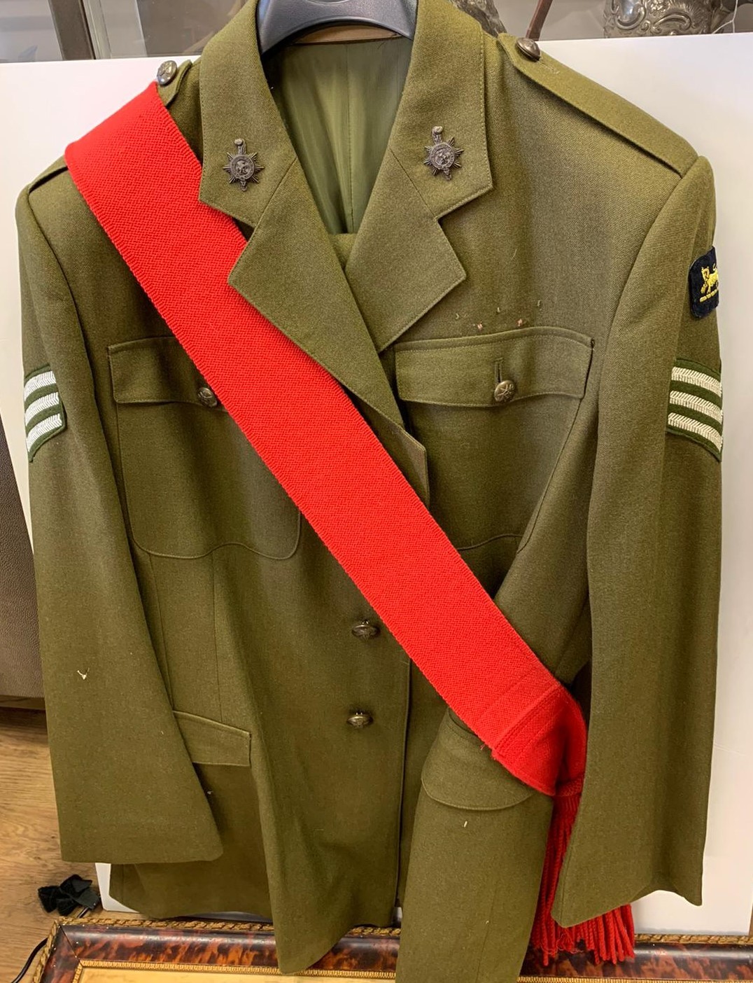 Territorial army sergeant uniform with warrant officer Red Sash