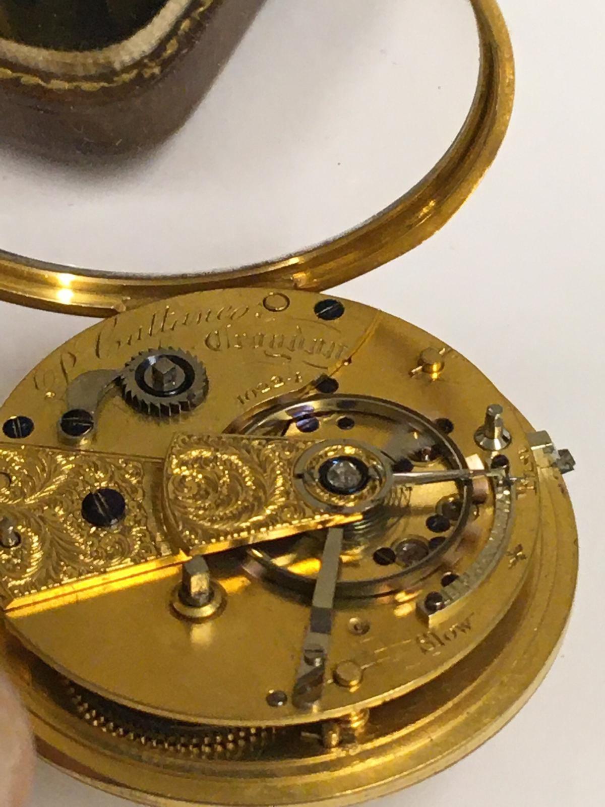 Antique 18ct solid gold gents Pocket chronometer Fusee Pocket watch with large diamond end stone set - Image 12 of 15