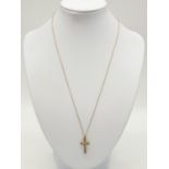 9ct gold cross on a 9ct gold 44cm long chain, weight 2.3g