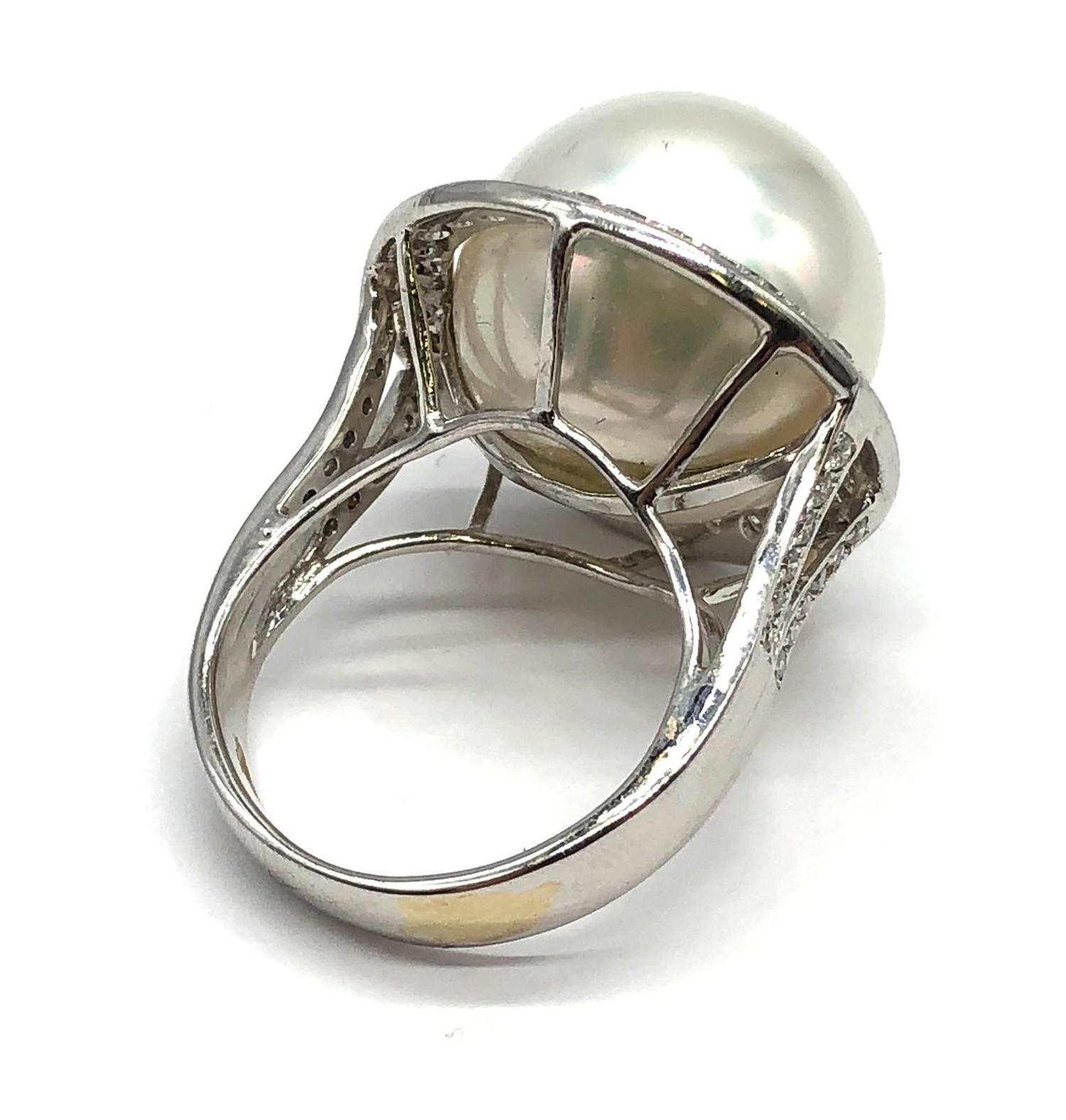 A large Kimoto pearl (17mm diameter) ring set in diamond and 18ct white gold ring, weight 14.43g and - Image 10 of 13