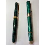 2x vintage fountain pens to include 1x diplomat having dark green marble finish and cartridge