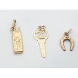 3x assorted 9ct gold pendants, weight 1.47g approx