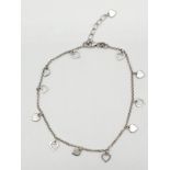 Silver heart bracelet with extension links, 23cm long and 4.2g approx